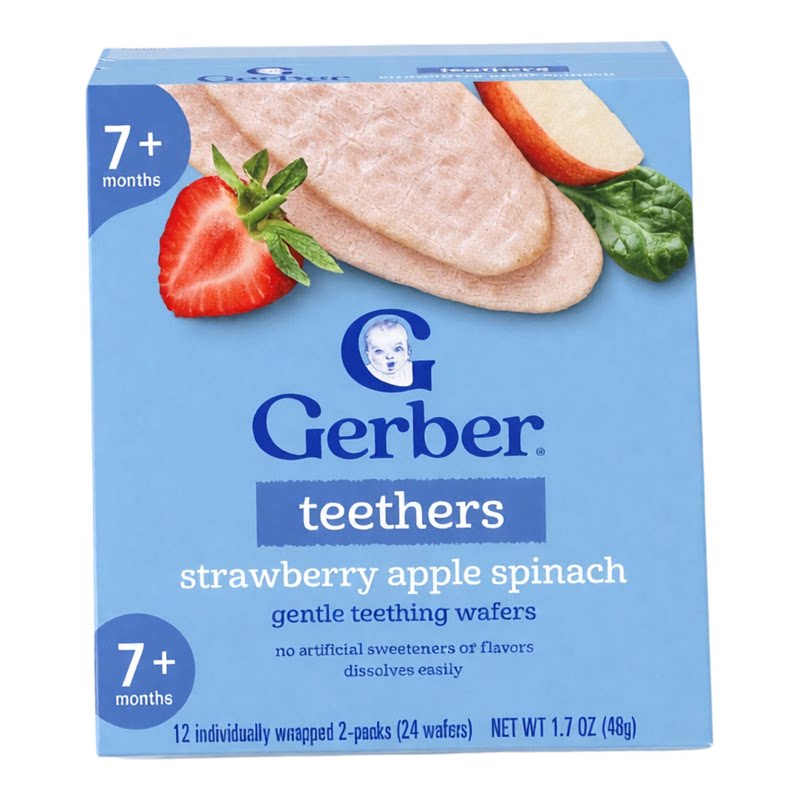 Gerber嘉宝 磨牙米饼草莓苹果菠菜味48g入口易溶易吞7个月+小零食
