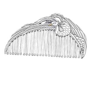 原创凤凰来仪 银梳子999纯银正品手工雪花熟银梳妆镜套装保健梳银