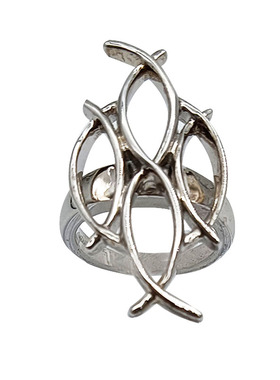 藤蔓吊坠戒指套装怀旧铜镀白金链