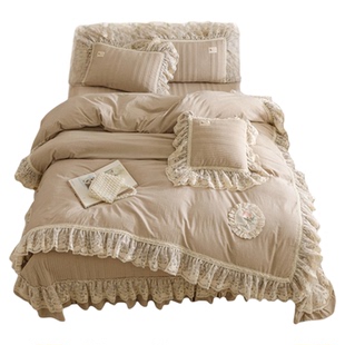 法式全棉床上四件套纯棉公主风蕾丝花边床单被套床盖少女心床品