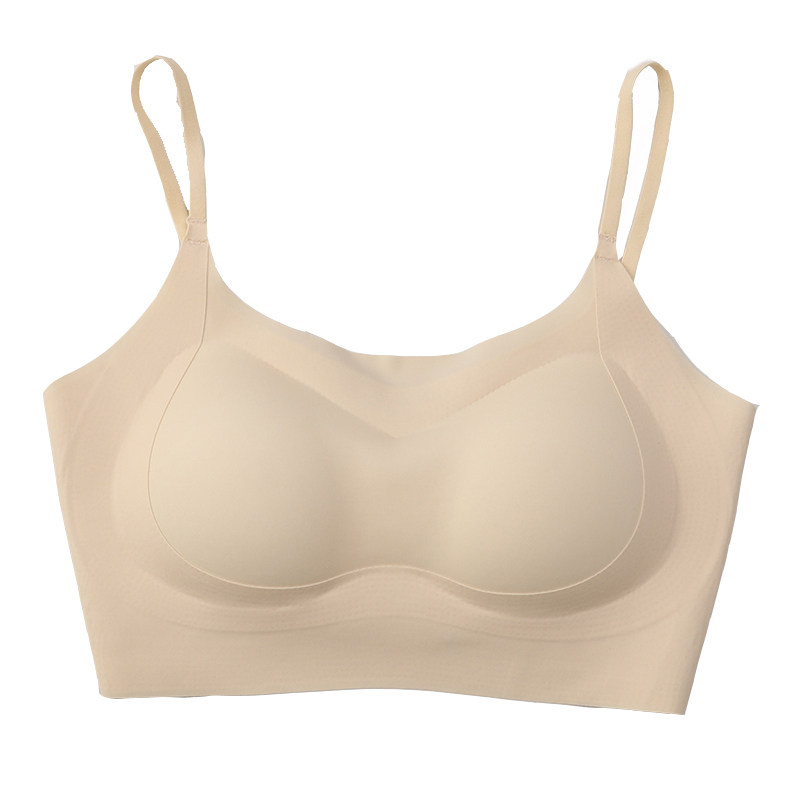 无痕美背吊带背心小胸加厚聚拢一体式固定杯乳胶文胸罩舒适内衣女