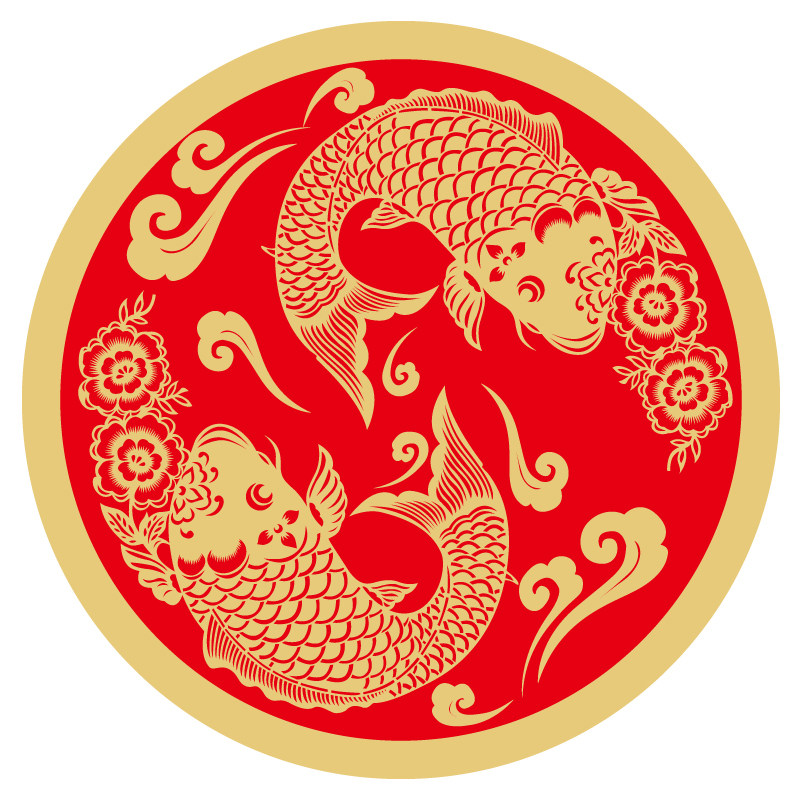 新年圆形防水防滑年年有鱼地贴