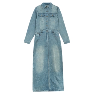 利达NEW DADADA【朝光如旧】牛仔连衣裙女长袖中长款高腰包臀裙