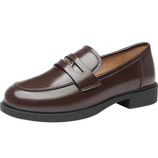 大东乐福鞋女鞋2025秋季新款简约圆头低跟小皮鞋套脚气质单鞋0206