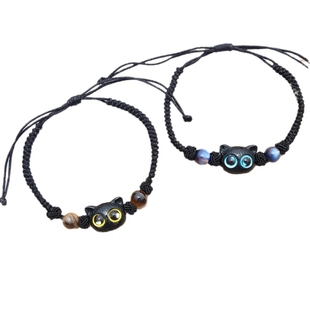 呆萌小黑猫手链简约编绳设计甜酷情侣手链编织可爱手绳送闺蜜礼物