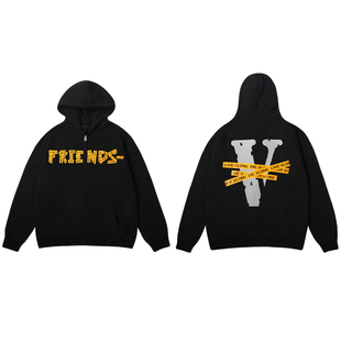 VLONE SS24 FRIENDS-立体胶logo印花 宽松拉链连帽卫衣 男女同款