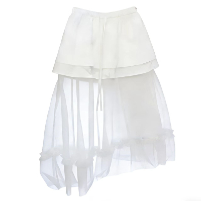 网纱拼接屁帘白色半身裙时尚百搭