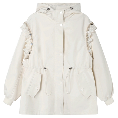 白鹿语法式拼接连帽风衣外套25秋新款简约设计感纯色收腰洋气上衣