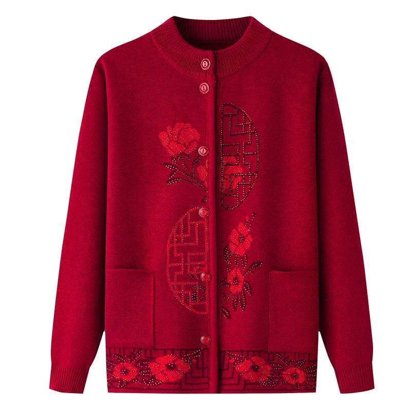 老年人秋冬外套奶奶毛衣加绒加厚妈妈开衫新中式保暖老太太衣服女