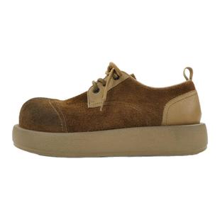 美式复古做旧头层牛反绒皮休闲男鞋2026春季轻质软厚底大头德比鞋