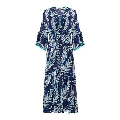 DVF幽蓝星辰植物图案连衣裙