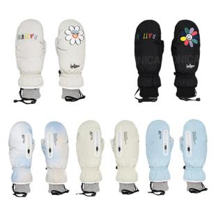 2526HELLOW韩国滑雪羽绒手套保暖牛皮连指防水男女款鲨鱼红萝卜