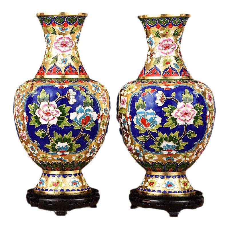 北京景泰蓝花瓶 铜胎掐丝珐琅 金地花丝龙凤呈祥 特色工艺品摆件