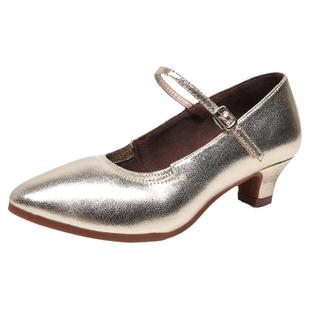 广场舞鞋女真皮金色软底低跟防滑中老年舞蹈鞋交谊舞妈妈跳舞鞋