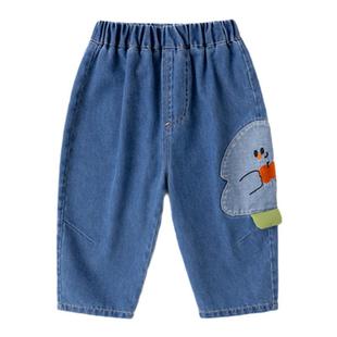 [水洗软牛仔]儿童牛仔裤春秋款男童裤子女童长裤春装宽松宝宝长裤