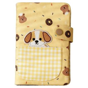 可爱小狗现金存钱本2026新款卡通高颜值夹钱册儿童存钱记账攒钱本日系黄色格纹刺绣卡通动物口袋记事本存钱本