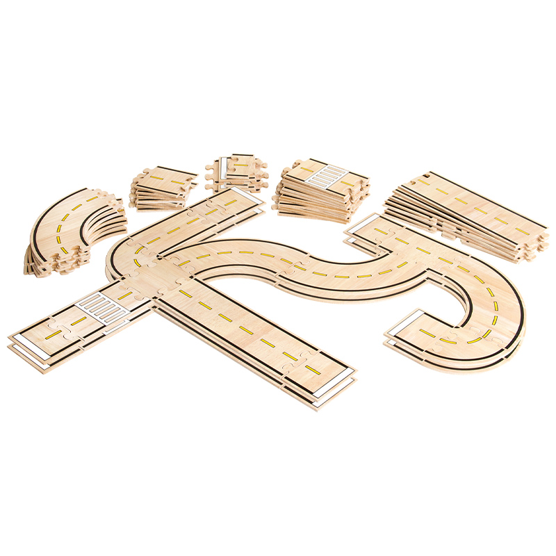 guidecraft双面公路交通系统木质幼儿园玩教具2岁大块建构拼板图