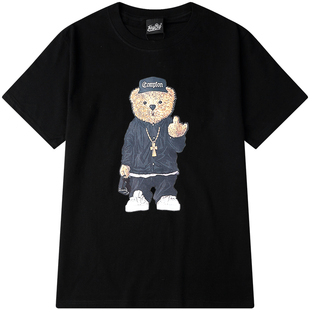 嘻哈网红嘻哈潮牌ulzzang街拍复古日系半袖中袖小熊 短袖t恤 男女