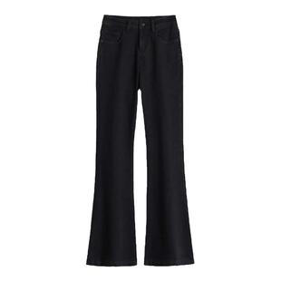 冬季加绒微喇牛仔长裤女黑色高腰修身显瘦柔软保暖棉弹性优雅直筒