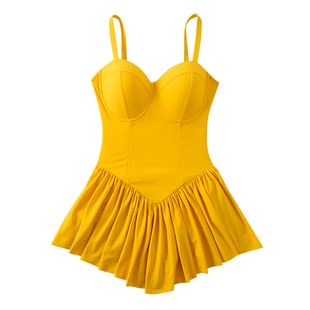 汐姿澜裙式连体泳衣女大胸D/E/F大罩杯钢托聚拢显瘦温泉海边泳装