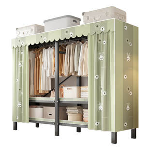 衣柜一体式免安装折叠全钢架出租房现代风小户型推拉门简易挂衣柜
