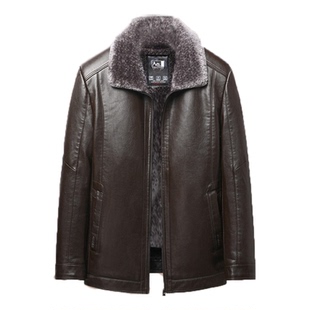 啄木鸟2025新款皮衣中老年加绒加厚男士皮夹克爸爸冬装中年外套装