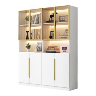 防尘书柜带玻璃门手办展示柜轻奢靠墙储物柜子陈列置物柜落地书架