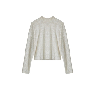 ASt恤女长袖打底衫内搭简约正肩上衣肌理感立体剪花圆领设计感