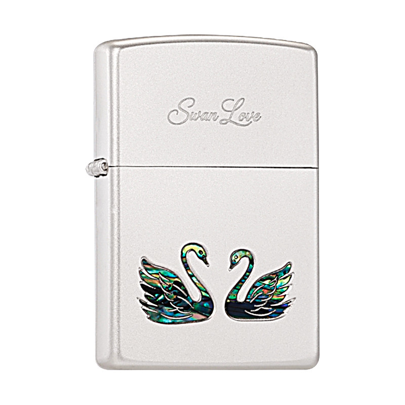 ZIPPO/之宝打火机原装正品珍珠银贝壳镶嵌天鹅之恋防风收藏送男友
