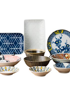 美浓烧日式进口陶瓷餐具高颜值米饭碗餐盘味碟组合套装