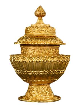 纯铜雕花用品佛堂供品摆件米壶修粮用八吉祥密宗法器米盒