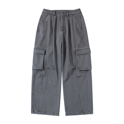 水洗做旧直筒加绒工装裤男款冬季宽松型保暖垂感休闲长裤2025新款