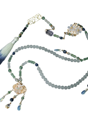 古风明制汉服软璎珞项圈新中式马面裙配饰流苏背云长命锁金锁日常