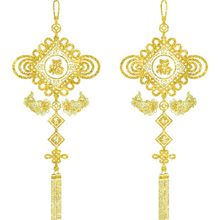 水井门金色黄色中国结墙贴画电井门走廊过道电梯井口门烫金自粘画