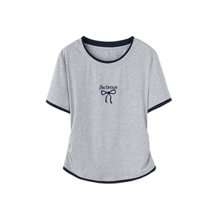 时然微胖大码女装撞色T恤2026夏季新款简约圆领通勤显瘦短袖上衣