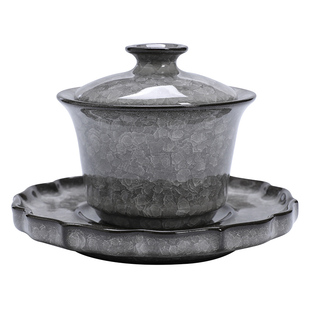 冰花悬停三才盖碗大号铁胎纹茶盏茶杯单个高档陶瓷防烫泡茶碗带盖