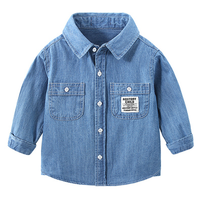 男童长袖牛仔衬衫全棉春秋季外套