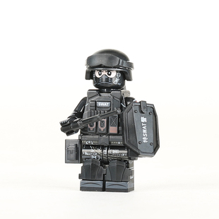 中国积木军事人仔警察特战队反恐特种兵益智拼装男孩子玩具模型