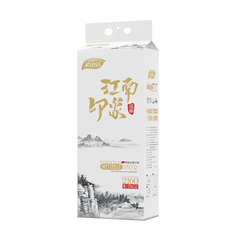 柔中洁抽纸悬挂式纸巾2160张江南印象壁挂卫生纸平纹餐巾纸5层厚