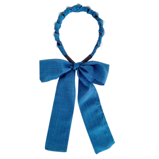 儿童牛仔蓝珍珠飘带发箍2025新款女童编发头箍高颅顶气质发卡头饰