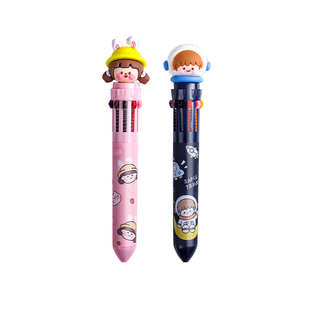 可爱按动中性笔卡通超萌高颜值小学生做笔记专用彩色笔儿童十色彩笔多色合一圆珠笔按压油笔颜色笔记号笔批发