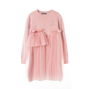 加比瑞童装春秋冬新品女童公主风潮流拼接毛衣裙中大童针织连衣裙