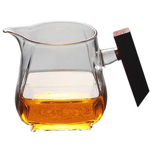 功夫茶具日式耐热加厚玻璃公杯木柄侧把公道杯茶海茶漏过滤分茶器