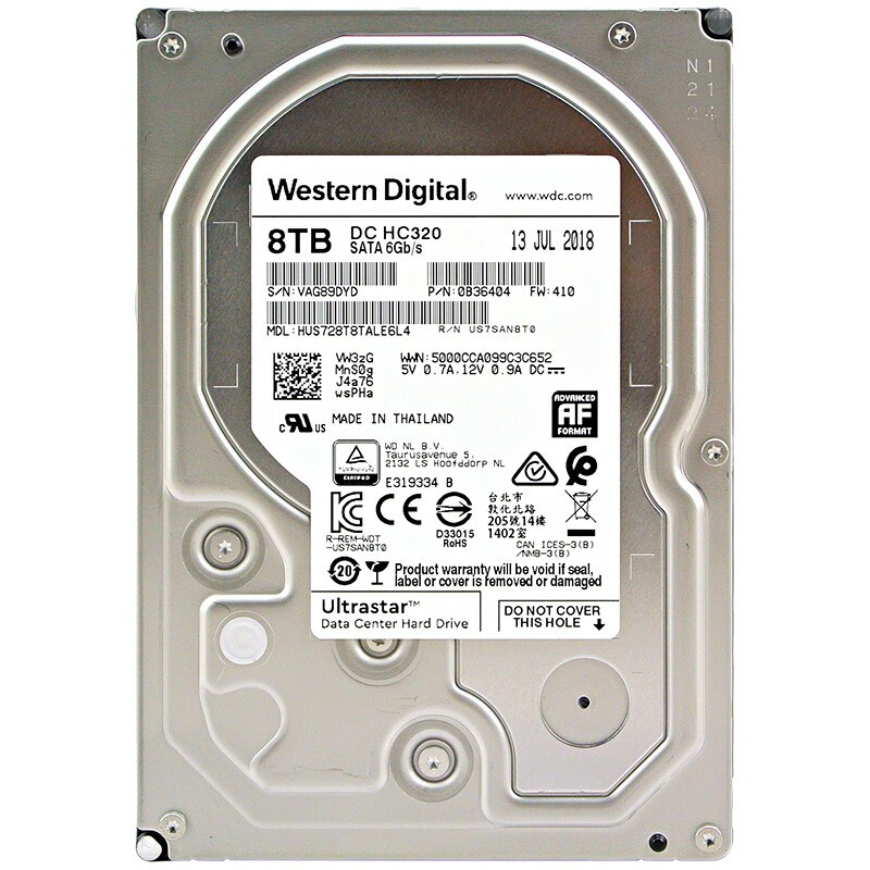WD/西部数据 HUS728T8TALE6L4  8TB垂直硬盘HC320 HA340企业级10T