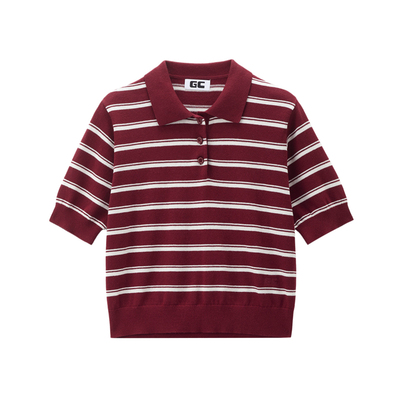 GC套头翻领条纹针织衫