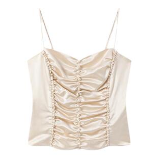 MARRMO/马髦 冬季新款时尚百搭褶皱醋酸甜美热辣吊带上衣女