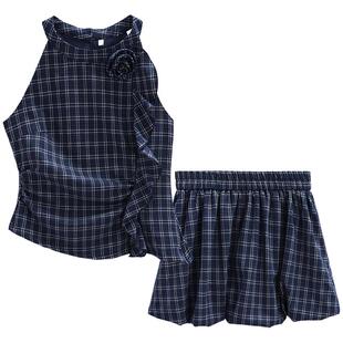 IEF/爱依服新款【小个子】韩系学院风格子短裙两件套装夏季设计感