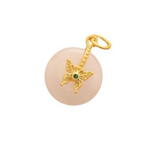 哑金保色蝴蝶小花玉石翡翠平安扣吊坠diy沙金项链耳坠耳饰品配件