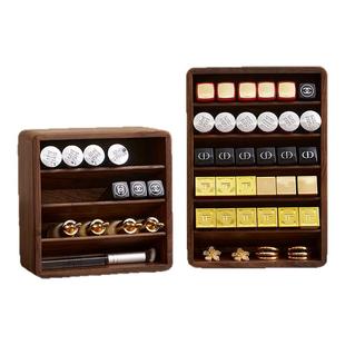 黑胡桃木高级感桌面口红唇膏唇釉眼影收纳盒实木多格大容量置物架