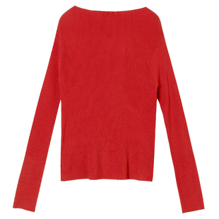 322WORKHOUSE人造丝一字领针织衫女新款2025秋季修身红色上衣B574